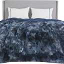 Bedsure GentleSoft Fluffy Tie Dye Navy Blue Blankets Queen Size for Bed, Thick Sherpa Faux Fur Fleece Fuzzy Plush Winter Warm Soft Queen Blankets, Bedroom Decor Blue Cozy Gifts for Women Men, 90x90