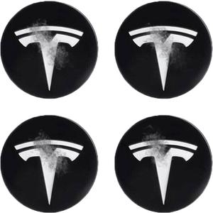 4 PCS Wheel Center Hub Cap Sticker for Model 3 / Model Y, Wheel Rim Cover 2.2 Center Cap Sticker Compatible for Tesla Hubcaps with Logo Emblem, Waterproof Adhesive Backing, Black & White