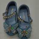 Girls Dress Shoes Mary Jane Princess Shoes Girls' Flats Glitter Low Heels Flower Wedding Party Footwear for Toddler Little/Big Kid (6 Toddler, 738 Blue)