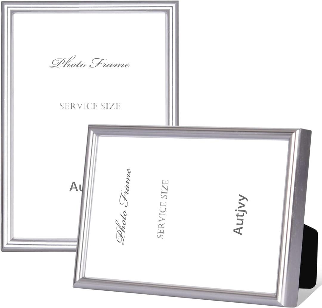 4x6 Picture Frame Set of 2, Silver Brushed Modern Simple Thin Aluminum Metal Photo Frame with HD Real Glass, Display for Tabletop and Wall Collage, 2 Pack