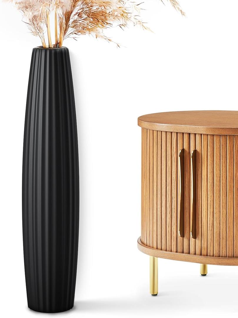 Floor Vases, Tall Floor Vase 23.6 inch (60CM, 1.96FT) Tall Vases, Sturdy Black Vase for Living Room Decor, Resin Black