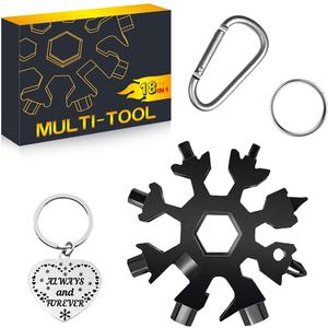 Stocking Stuffers for Adults Men Dad Gifts, Multi Tool 1 Pack 18 in 1 Black Snowflake Hand Tools Christmas Gifts for Men Dad Husband Outdoors Camping Portable Bottle Opener Flat Screwdriver Kit Wrench