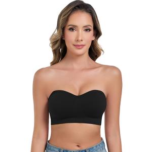 ANGOOL Strapless Bras for Women Wirefree Non-Slip Tube Top Invisible Bralette Seamless Padded Bandeau Bra (Large, Black)