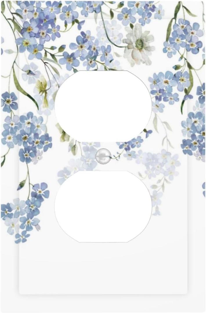 Hydrangea Blue Flowers Watercolor Floral Outlet Covers 1 Gang Duplex Light Switch Cover Decorative Switch Plates Electrical Receptacle Faceplate Wall Plate for Bed Room Living Room Decor