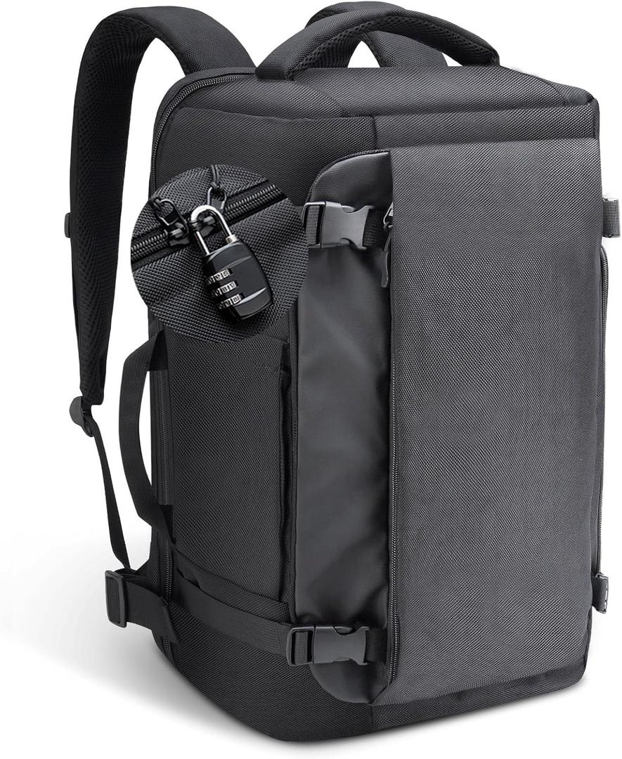 Travel Backpack 40L for Men and Women, TSA Friendly Flight Approved Carry On Luggage Fits 17.3 Inch Laptop, Water-Resistant Travel Essentials Daypack Business Weekender Bag (Black)