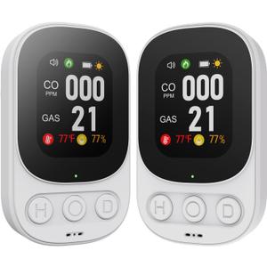 2 Pack 4 in 1 Plug in Carbon Monoxide Detectors & Natural Gas Combination Built-in Backup Battery & 2.1'' HD Screen [CO Gas Temp Humidity] Propane Methane Combustible Gas Alarm for Home/Travel(White)