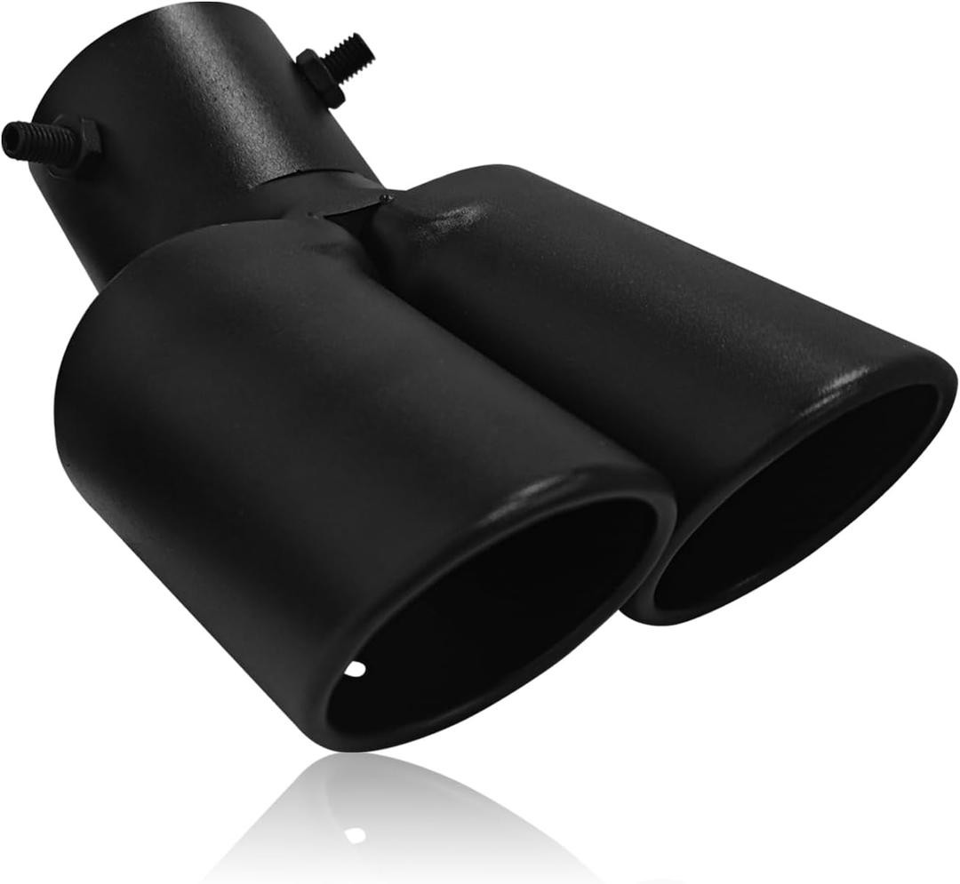 Exhaust Tip Dual Muffler Exhaust Tips, Double Outlet Bending Muffler Tail Pipe Car Stainless Steel Tail Pipe 2.5"/63mm Inlet Dual Curved Muffler Tip Bevel Port Modification Accessories(Black)