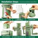 SUSTEAS Rotary Cheese Grater with Handle - Vegetable Shredder with 5 Well-designed Blades & Strong Suction Base,Round Mandoline Slicer & Food Chopper for Kitchen,with Blade Storage Box(Retro Green)