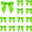 MECCANIXITY 50 Pcs Pre-Tied Bows Satin Ribbon Bows 4.5" Twist Ties Gift Bows for Craft DIY Candy Bags Christmas Wedding Decor Party Treat Bags Bright Green