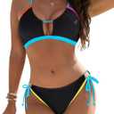 Blooming Jelly Women's Bikini Sets Two Piece Cheeky Swimsuits Curvy Cutout String Bathing Suits (Medium, Neon Black)