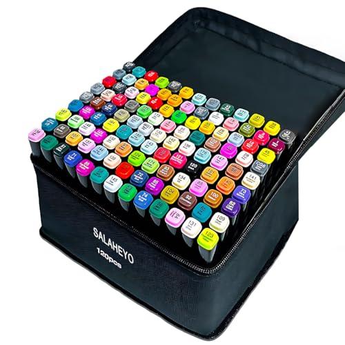 SALAHEYO 120 Colors Alcohol Markers with Base Art Drawing Markers Set for Adults Painting,Coloring,Sketching, Comics, Illustration- Refillable
