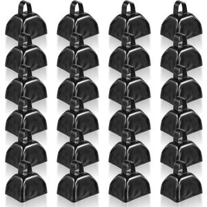 24 Pcs Metal Cowbell with Handle Cow Bells Noise Makers for Sporting Events Small Loud Noisemaker Cow Bell for Wedding Cheering Football Games, 3 x 2.8 x 2.5 Inch(Black)