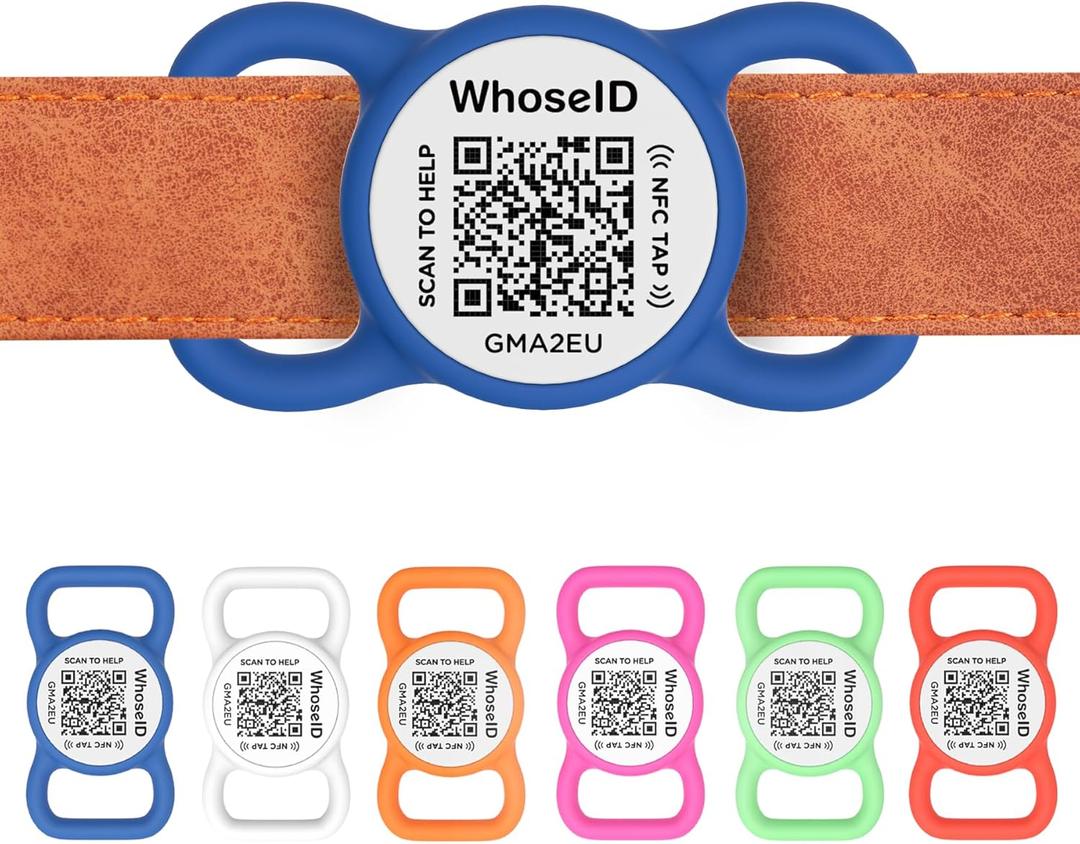 WhoseID QR Code Dog Tag with NFC, Personalized Pet ID Tag, Silicone Dog ID Tag, Modifiable Pet Online Profile, Multiple Emergency Contact, Scan QR Code Send GPS Location Email (Small, Navy Blue)