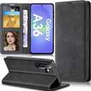 for Samsung Galaxy A36 Case Flip Leather Cover with Hinge Protection, Slim Thin Magnetic Wallet Case [Card Holder], Shockproof Full-Body Protective for Samsung A36 5G Phone Case (Black)