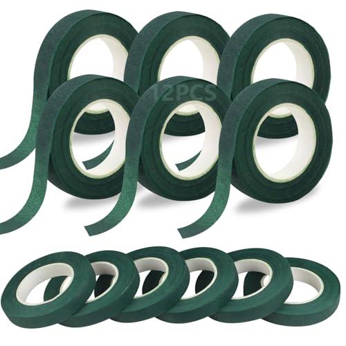 DSUWAZU 12 Rolls Floral Ribbon 1/2 Inch Dark Green Flower Ribbon, Floral Ribbons for Wrapping Bouquet Stems and Floral Crafts, Wedding Bouquet