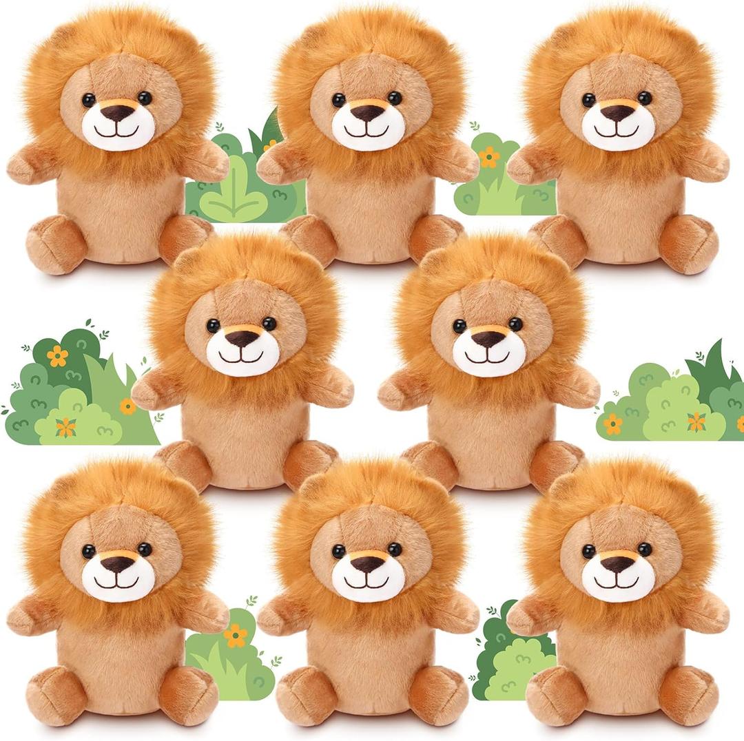 Arrowbash 8 Pcs 9 Inches Lions Stuffed Animal Bulk Lion Party Favor Lion Plush Toys for Boys Girls Birthday Party Favor Savanna Forest Parties Decorations