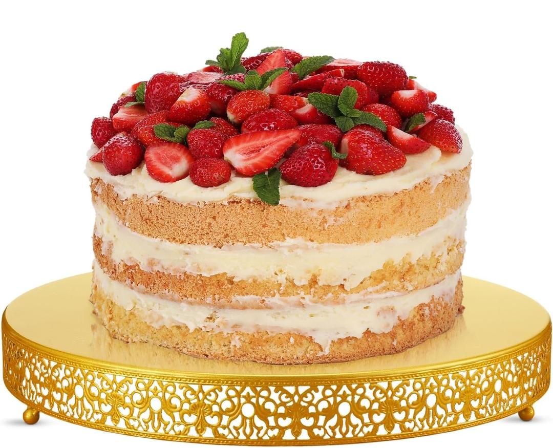 Wenqik Gold Cake Stand 18 Inch Round Metal Cupcake Dessert Wedding Cake Stand Cookies Display Holder with Modern Design Fruit Serving Tray for Table Wedding Birthday Anniversary Party