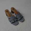 SM New York NWB Ina Denim Block Heel Sandals Open Toe Slip-On Neutral Shoes 9.5