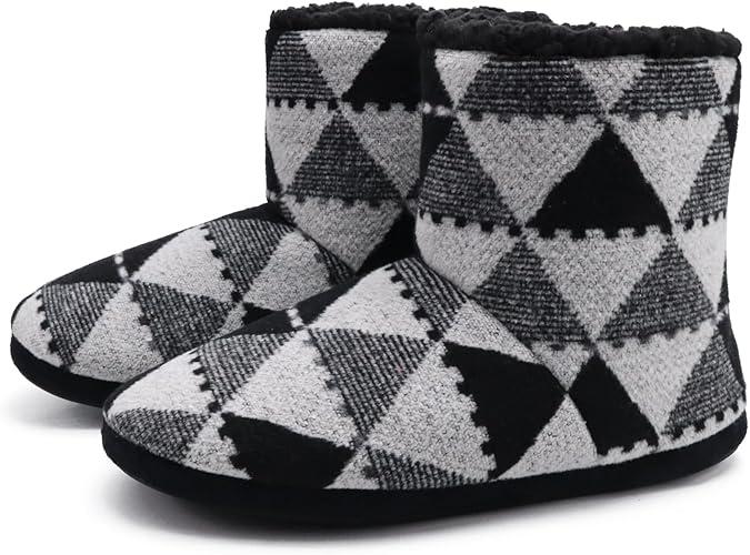 GPOS Knit Rock Wool Warm Men Indoor Pull on Cozy Memory Foam Slipper Boots Soft Rubber Sole, Size 45