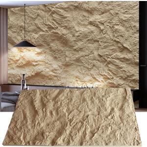 KASARO 3D Faux Stone Wall Panels, 4 PCS PU Wainscoting Panel for Interior Wall Decor, Cement Texture Thicker Accent for Home, Office, 43.3 23.6 inch, Golden Hemp