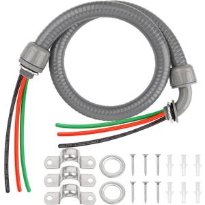 4FT Liquid-Tight Conduit Kit, 1/2" Pre-Wired Electrical Whip with 310AWG THHN Copper Wires, Bare Wire Ends, 90 & Straight Connectors, Outdoor HVAC A/C Wiring