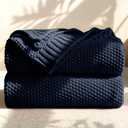 100% Cotton Cable Knit Throw Blanket, Lightweight Soft Knit Blanket for Sofa Couch Bed, Breathable All-Season Throw, Cozy Decorative Blanket, 50 x 60 Inch,Navy