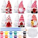 Poen 6 Sets Ready to Paint Your Own Valentine's Day Gnome DIY Unpainted Ceramics Gnome Figurines Kit Drawing Valentine's Day Figurines DIY Art and Craft with Brush Palette Paint Decor Gifts