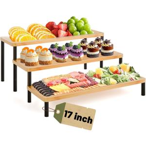 3 Tier Serving Tray Set,17" Serving Tray Stand & Platter Tower Plate for Party Supplies,Reusable Trays for Food Fruit Cookie Afternoon Tea Hosting, Appetizer,Dessert Table Display Set (17" x 6" x 9")