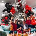 Red and Black Balloon Arch Kit with 3pcs Star Balloons, Red Black and Metallic Silver Balloons Garland Kit for Birthday Red Black Graduation 2025 New Year Party Decorations