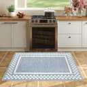 Small Area Rug 2x3 Modern Checkered Entry Rug Solid Color Scalloped Kitchen Rugs Washable Bedroom Doormat Non Slip Stain Resistant Bordered Throw Carpet for Living Room Nursery Laundry, Blue