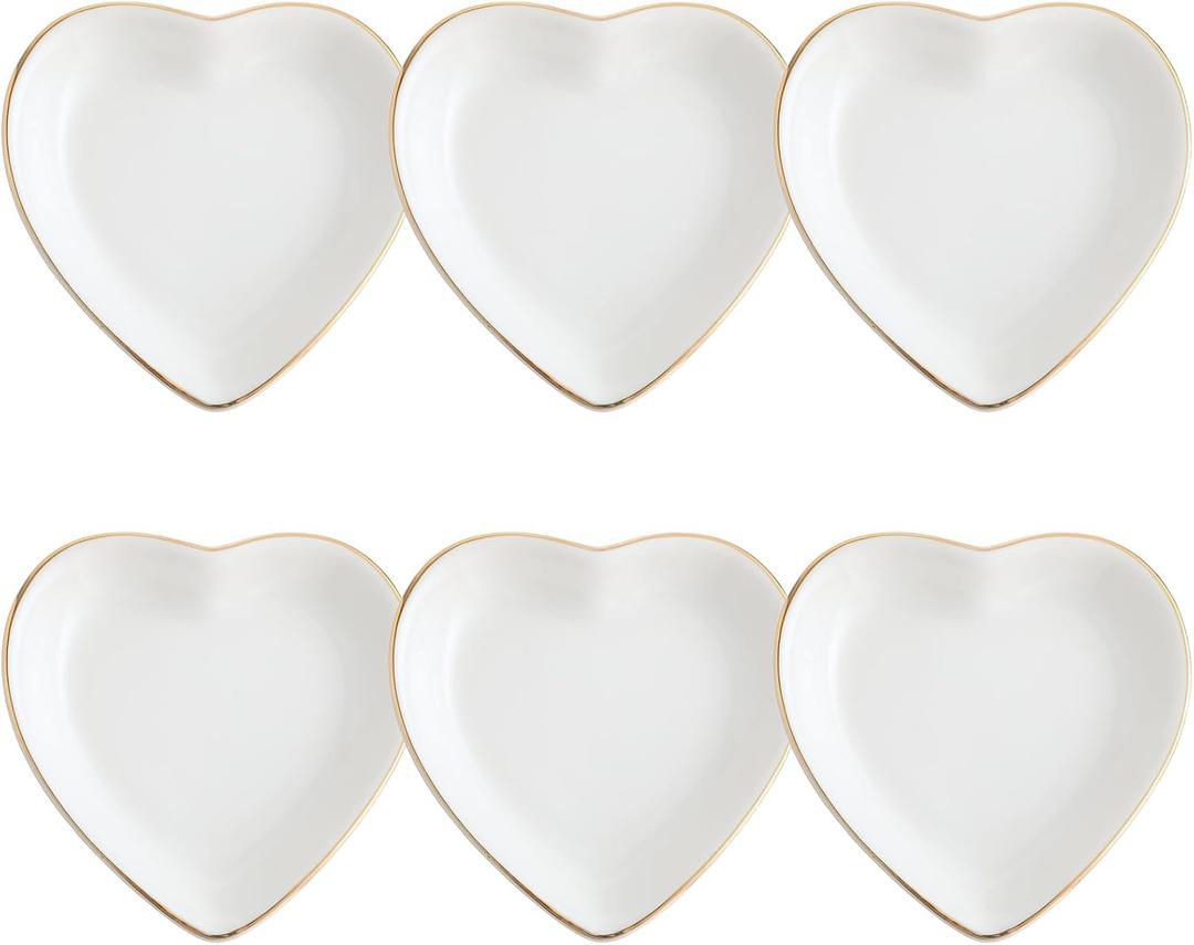 Shappy 6 Pcs White Ceramic Jewelry Tray 4.5 in Ring Holder Trinket Dish for Christmas Friendship Wedding Birthday Gifts(Heart)