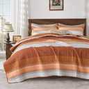 Andency Orange Quilt King(106x96Inch), 3 Pieces (1 Striped Quilt and 2 Pillowcases) Patchwork Striped Bedspread Coverlet Set, Soft Lightweight All Season Quilted Bedding Set