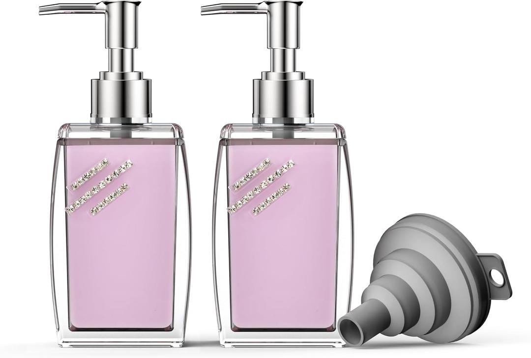 Purple Soap Dispenser with Refillable Plastic Pump for Bathroom Sink or Kitchen Counter, Ideal for Hand Soap, Liquid Soap, Dish Soap, or Lotion Use (2 Pack Lavender)