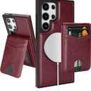 SkyEagle Compatible with Magsafe 2 in 1 Detachable Samsung Galaxy S25 Ultra Wallet Case with Card Holder,Women Men Magnetic PU Leather RFID Blocking Flip Kickstand Credit Slots,Wine Red