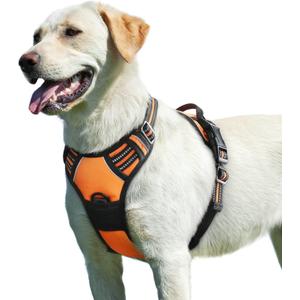 Eagloo Dog Harness for Large Dogs, No Pull Service Vest with Reflective Strips and Control Handle, Adjustable and Comfortable for Walking, No Choke Pet Harness with 2 Metal Rings, Orange, Large
