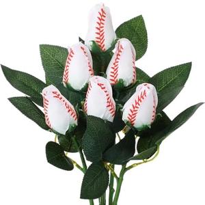 Suhine 6 Pcs Baseball Football Soccer Volleyball Rose Bulk Artificial Sports Flower Decor for Graduation Wedding Party Sports Theme Rose Bouquet Gift for Girl Coach Team Player Fan (Baseball Color)