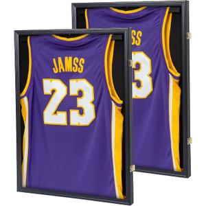 Jersey Frame Display Case 2 Pack, Lockable Shadow Box Sports Jersey Frame with UV Protection Acrylic and Metal Hanger for Baseball Basketball Football Soccer Hockey XXL Shirt, Black