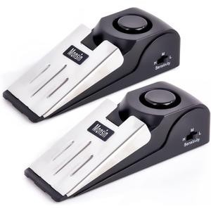 Door Stop Alarm, Door Stopper with 120DB Security Alarm, Floor Wedge Doorstop for Travel Apartment Home House (Pack of 2) (Black)