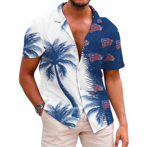 Mens Hawaiian Shirts Short Sleeve Button Down Tropical Beach Summer V Neck Shirt (XX-Large, Palm Tree Flag)