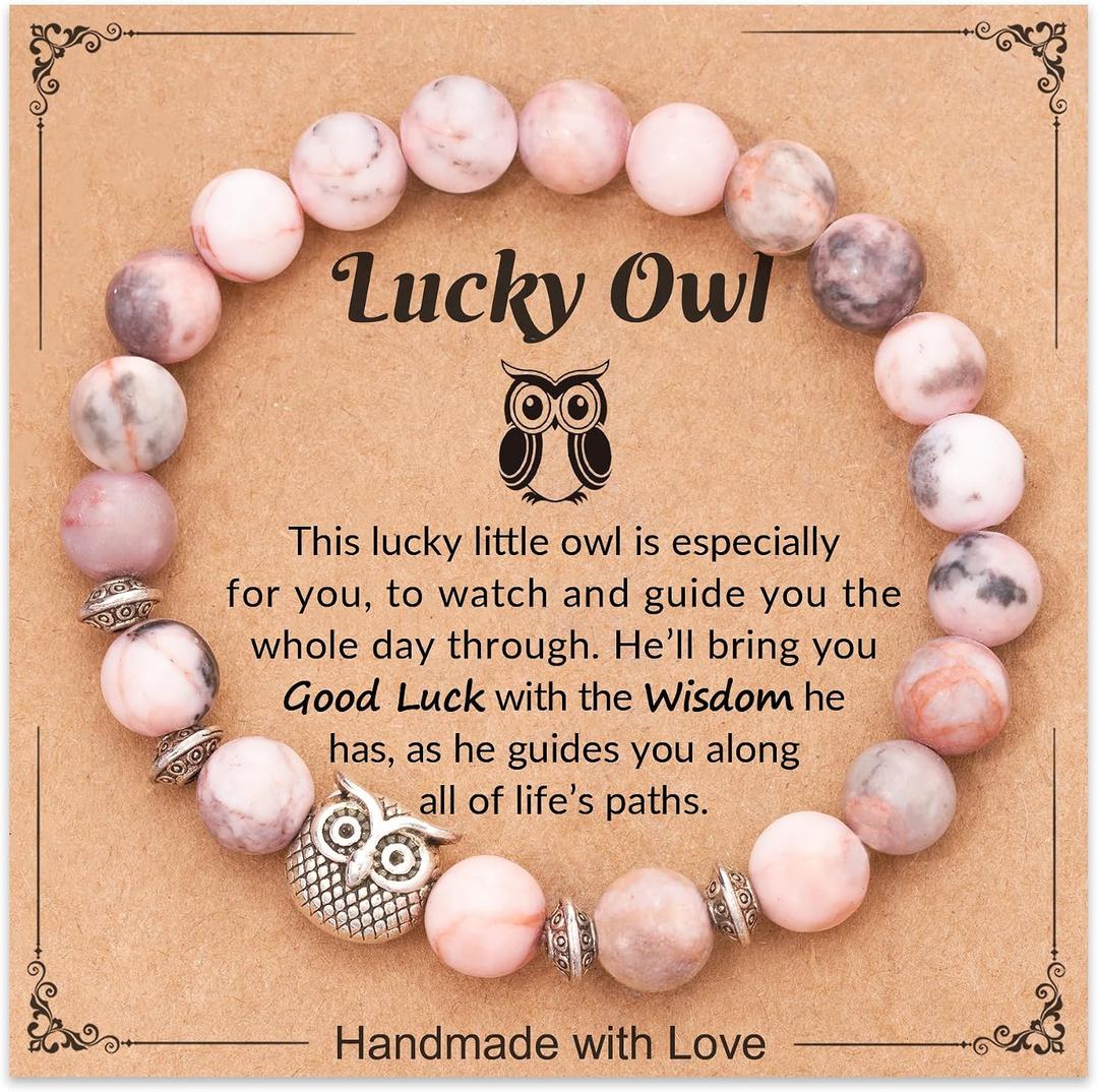 "Lucky Owl Bracelet for Women Teen with Owl Charm and Natural Stone as Birthday Chrismas Gifts