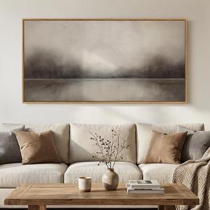 Large Framed Rustic Canvas Wall Art for Living Room, Neutral Abstract Nature Modern Prints Paintings Artwork for Walls, Horizontal Lake Landscape Pictures Wall Decor for Bedroom and Office, 30x60 In