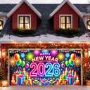 HOMETITUTE 13x6ft 2026 Happy New Year Garage Door Banner Balloons Backdrop New Year's Eve Garage Door Cover Decoration for Celebration Party Indoor Outdoor House Wall Background Decor