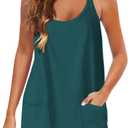 Zhiyouni Women's Summer Sleeveless Mini Dress V Neck Spaghetti Straps Athletic Built-in Shorts Sundress (Green, S)