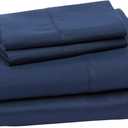 Amazon Basics Lightweight Super Soft Easy Care Breathable Microfiber 4 Piece Bed Sheet Set with 14-Inch Deep Pockets, King, Navy Blue, Solid