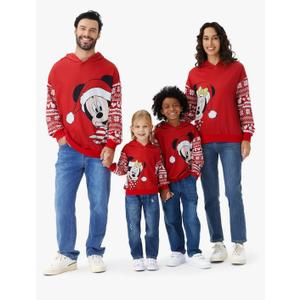 Disney Mickey and Friends Family Matching Christmas Hooded Sweatshirt Casual Mickey Snow Pattern Long Sleeve Pullover Hoodies 8-9Y