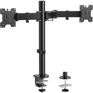HUANUO Dual Monitor Desk Mount, Heavy-Duty Steel Adjustable Arm for 13-32 Inch Screens, Tilt, Swivel, Rotate, C-Clamp & Grommet Base, Holds up to 17.6 lbs per Arm, VESA 75/100mm