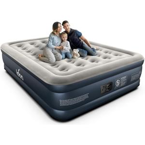 iDOO Queen Air Mattress with Built in Pump, 18 Raised Comfort Blow up Mattress, Upgraded Four Chamber Airbed, Inflatable Mattress for Guests and Home, colchon inflable, Air Bed, 650 lbs Max (Grey)