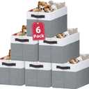 Criusia 6 Pack Clothes Bins for Organization - 16x12 Extra Large Storage Baskets for Shelves Closet Bedroom - Toy Storage Organizer Bins Boxes Cubes for Nursery - RV Apartment Essentials (White with Grey)