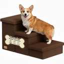 3-Step Wide Dog Stairs with Storage 18" H, Non-Slip Sturdy Pet Steps for High Bed Couch Window, Pet Stairs for Small/Medium/Large Old Dogs Cats Up to 200lbs, Cat Dog Steps for Car/SUV, Coffee