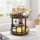 LAMU 12'' Wood Lazy Susan Spice Rack Organizer, 2 Tier Spice Organization for Cabinet, Countertop, Kitchen, Table Top, Pantry, Condiment and Seasoning Rack Organizer